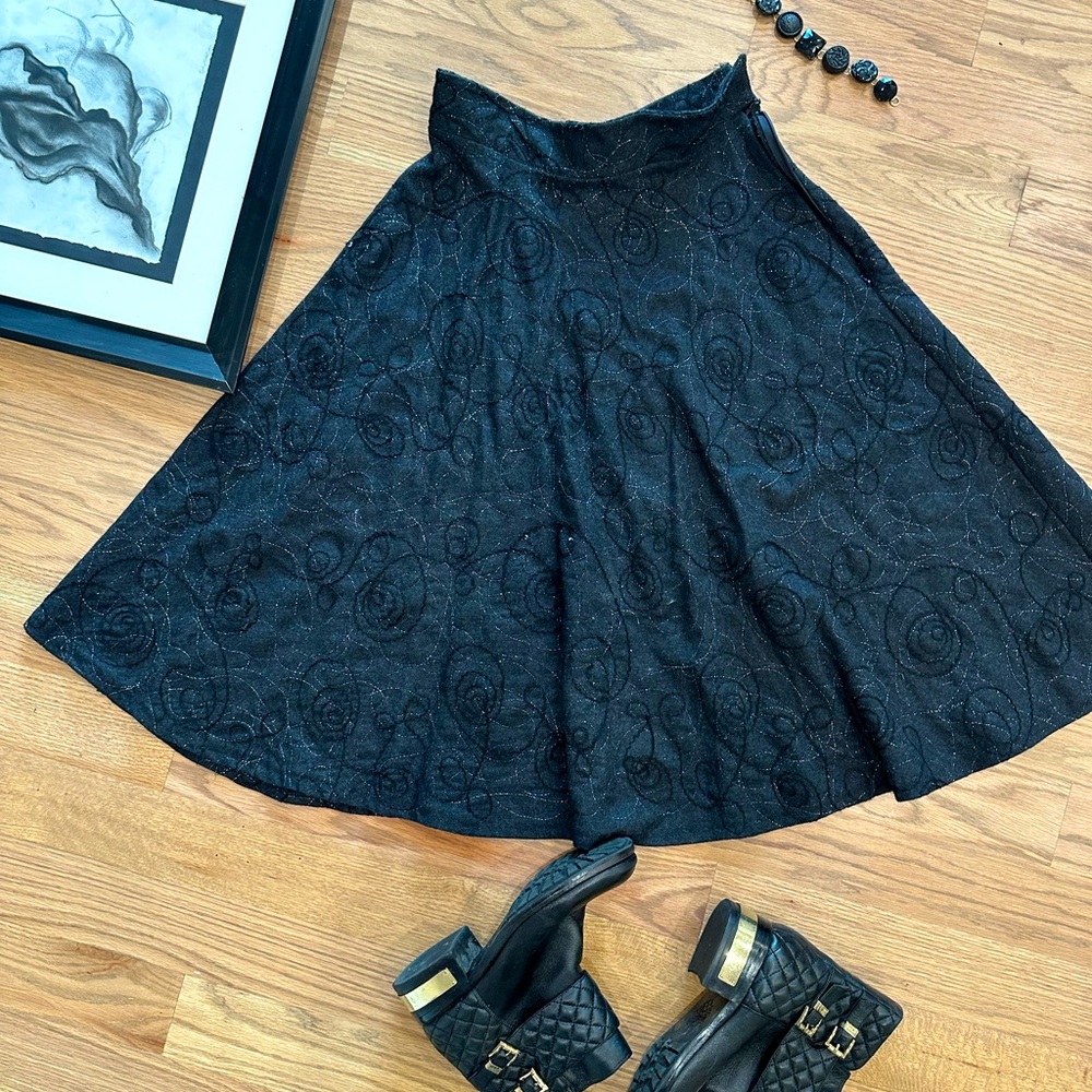 Vintage inspired handmade wool circle skirt embroidered silver detail